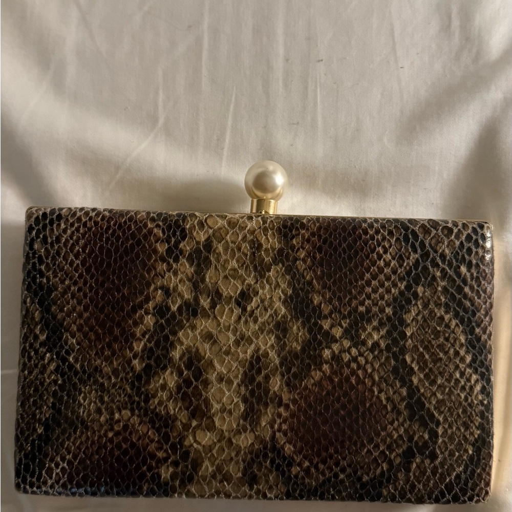 H&M Snake Print Clutch with Pearl Clasp